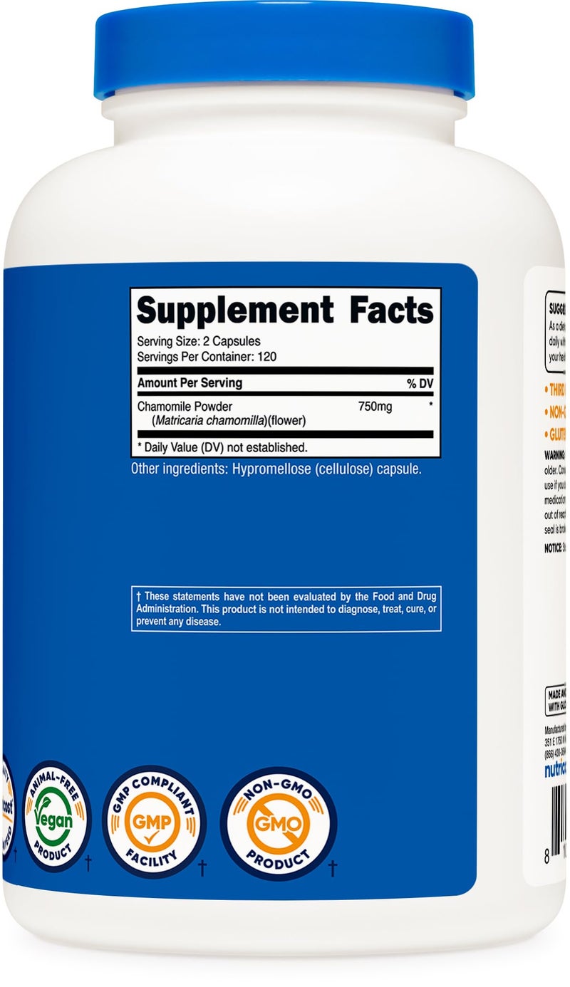 Nutricost Chamomile 750mg, 240 Vegetarian Capsules, 120 Servings - Non-GMO, Gluten Free - Image 5